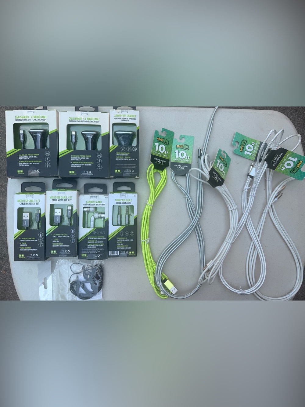 Charging cables 10ft micro to USB, charging accessories, headphones 13 items new